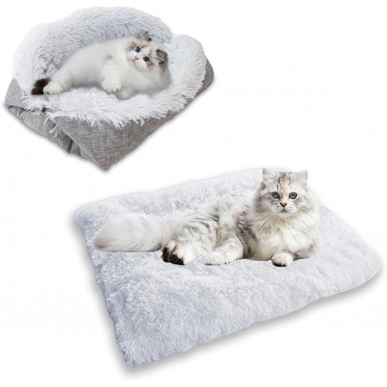 ToKinCen Cat Bed Pet Bed for Cats and Small Dogs - 2 in 1 Washable Plush Dog Bed - Soft Fluffy Mat Cat Sofa Cat Blanket (Grey) ToKinCen Cat Bed Pet Bed for Cats and Small Dogs - 2 in 1 Washable Plush Dog Bed - Soft Fluffy Mat Cat Sofa Cat Blanket (Grey)