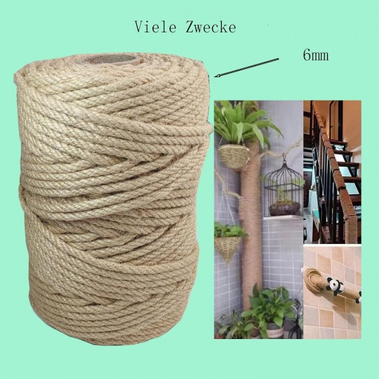 Treadstar, sisal rope for scratching post, natural jute cord, sisal rope, cord garden cord, package cord, hemp rope, cat accessories, scratching post rope, 100% natural hemp rope (6 mm - 100 m) Treadstar, sisal rope for scratching post, natural jute cord, sisal rope, cord garden cord, package cord, hemp rope, cat accessories, scratching post rope, 100% natural hemp rope (6 mm - 100 m)