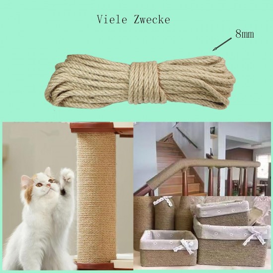 Treadstar, sisal rope for scratching post, natural jute cord, sisal rope, cord garden cord, package cord, hemp rope, cat accessories, scratching post rope, 100% natural hemp rope (6 mm - 100 m) Treadstar, sisal rope for scratching post, natural jute cord, sisal rope, cord garden cord, package cord, hemp rope, cat accessories, scratching post rope, 100% natural hemp rope (6 mm - 100 m)