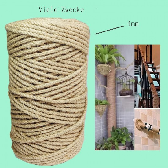 Treadstar, sisal rope for scratching post, natural jute cord, sisal rope, cord garden cord, package cord, hemp rope, cat accessories, scratching post rope, 100% natural hemp rope (6 mm - 100 m) Treadstar, sisal rope for scratching post, natural jute cord, sisal rope, cord garden cord, package cord, hemp rope, cat accessories, scratching post rope, 100% natural hemp rope (6 mm - 100 m)