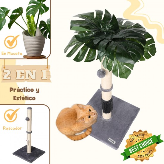 ULTRALARK Cat Scratching Post 80cm with High Quality Sisal Rope, Cute Cat Tree with Swinging and Jumping Ball Toy for Small Cats (Monstera) ULTRALARK Cat Scratching Post 80cm with High Quality Sisal Rope, Cute Cat Tree with Swinging and Jumping Ball Toy for Small Cats (Monstera)