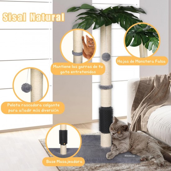 ULTRALARK Cat Scratching Post 80cm with High Quality Sisal Rope, Cute Cat Tree with Swinging and Jumping Ball Toy for Small Cats (Monstera) ULTRALARK Cat Scratching Post 80cm with High Quality Sisal Rope, Cute Cat Tree with Swinging and Jumping Ball Toy for Small Cats (Monstera)
