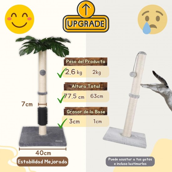 ULTRALARK Cat Scratching Post 80cm with High Quality Sisal Rope, Cute Cat Tree with Swinging and Jumping Ball Toy for Small Cats (Monstera) ULTRALARK Cat Scratching Post 80cm with High Quality Sisal Rope, Cute Cat Tree with Swinging and Jumping Ball Toy for Small Cats (Monstera)