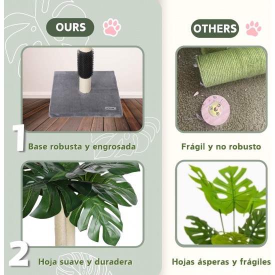 ULTRALARK Cat Scratching Post 80cm with High Quality Sisal Rope, Cute Cat Tree with Swinging and Jumping Ball Toy for Small Cats (Monstera) ULTRALARK Cat Scratching Post 80cm with High Quality Sisal Rope, Cute Cat Tree with Swinging and Jumping Ball Toy for Small Cats (Monstera)