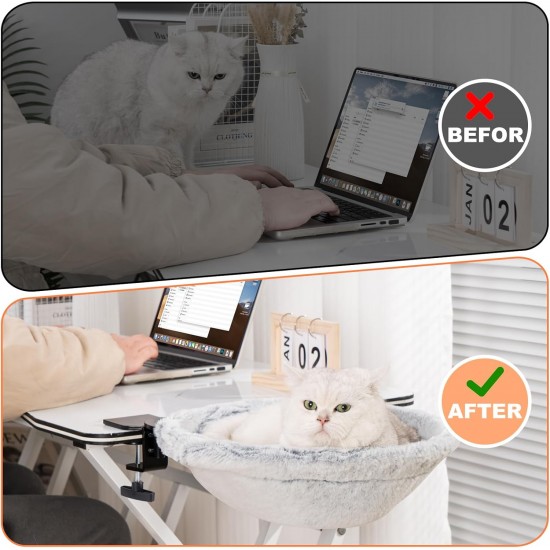 Uross Cat Bed for Desk, 360° Rotatable & Height Adjustable, Soft Cat Hammock with 2 Washable Covers, Cat Sleeping Place for Home Office, All Year Round Use (Grey) Uross Cat Bed for Desk, 360° Rotatable & Height Adjustable, Soft Cat Hammock with 2 Washable Covers, Cat Sleeping Place for Home Office, All Year Round Use (Grey)