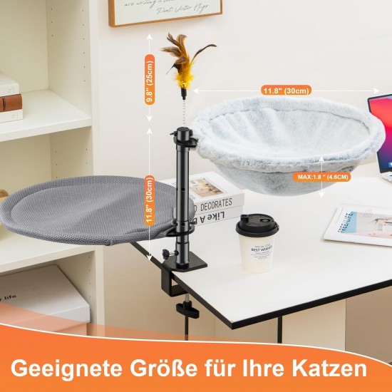 Uross Cat Bed for Desk, 360° Rotatable & Height Adjustable, Soft Cat Hammock with 2 Washable Covers, Cat Sleeping Place for Home Office, All Year Round Use (Grey) Uross Cat Bed for Desk, 360° Rotatable & Height Adjustable, Soft Cat Hammock with 2 Washable Covers, Cat Sleeping Place for Home Office, All Year Round Use (Grey)