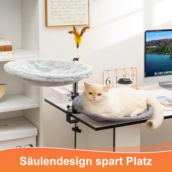 Uross Cat Bed for Desk, 360° Rotatable & Height Adjustable, Soft Cat Hammock with 2 Washable Covers, Cat Sleeping Place for Home Office, All Year Round Use (Grey) Uross Cat Bed for Desk, 360° Rotatable & Height Adjustable, Soft Cat Hammock with 2 Washable Covers, Cat Sleeping Place for Home Office, All Year Round Use (Grey)