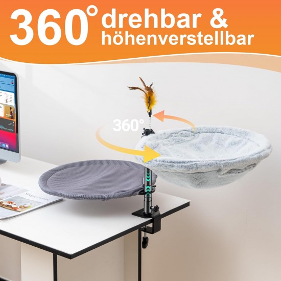 Uross Cat Bed for Desk, 360° Rotatable & Height Adjustable, Soft Cat Hammock with 2 Washable Covers, Cat Sleeping Place for Home Office, All Year Round Use (Grey) Uross Cat Bed for Desk, 360° Rotatable & Height Adjustable, Soft Cat Hammock with 2 Washable Covers, Cat Sleeping Place for Home Office, All Year Round Use (Grey)
