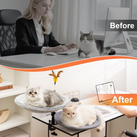 Uross Cat Bed for Desk, 360° Rotatable & Height Adjustable, Soft Cat Hammock with 2 Washable Covers, Cat Sleeping Place for Home Office, All Year Round Use (Grey) Uross Cat Bed for Desk, 360° Rotatable & Height Adjustable, Soft Cat Hammock with 2 Washable Covers, Cat Sleeping Place for Home Office, All Year Round Use (Grey)