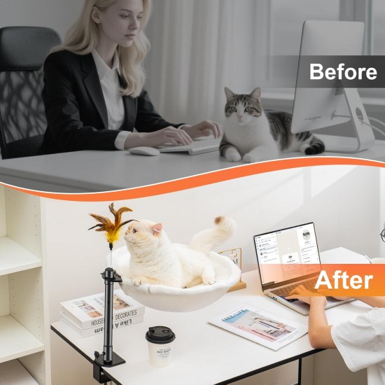 Uross Cat Bed for Desk, 360° Rotatable & Height Adjustable, Soft Cat Hammock with 2 Washable Covers, Cat Sleeping Place for Home Office, All Year Round Use (Grey) Uross Cat Bed for Desk, 360° Rotatable & Height Adjustable, Soft Cat Hammock with 2 Washable Covers, Cat Sleeping Place for Home Office, All Year Round Use (Grey)