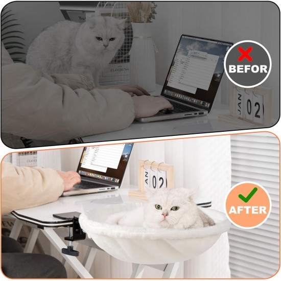 Uross Cat Bed for Desk, 360° Rotatable & Height Adjustable, Soft Cat Hammock with 2 Washable Covers, Cat Sleeping Place for Home Office, All Year Round Use (Grey) Uross Cat Bed for Desk, 360° Rotatable & Height Adjustable, Soft Cat Hammock with 2 Washable Covers, Cat Sleeping Place for Home Office, All Year Round Use (Grey)