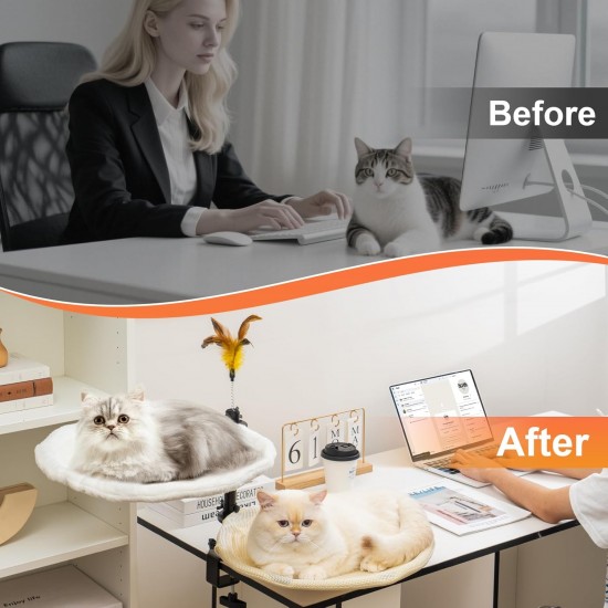 Uross Cat Bed for Desk, 360° Rotatable & Height Adjustable, Soft Cat Hammock with 2 Washable Covers, Cat Sleeping Place for Home Office, All Year Round Use (Grey) Uross Cat Bed for Desk, 360° Rotatable & Height Adjustable, Soft Cat Hammock with 2 Washable Covers, Cat Sleeping Place for Home Office, All Year Round Use (Grey)