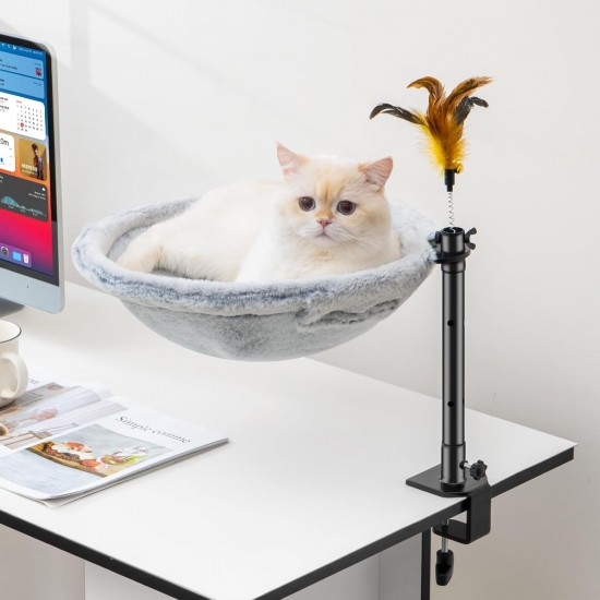 Uross Cat Bed for Desk, 360° Rotatable & Height Adjustable, Soft Cat Hammock with 2 Washable Covers, Cat Sleeping Place for Home Office, All Year Round Use (Grey) Uross Cat Bed for Desk, 360° Rotatable & Height Adjustable, Soft Cat Hammock with 2 Washable Covers, Cat Sleeping Place for Home Office, All Year Round Use (Grey)