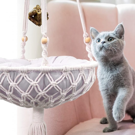 VAESCOL Macrame Cat Hammock, Handwoven Hanging Cat Bed, Boho Cat Swing with Hanging Kit for Indoor and Outdoor Home Decoration, Wall Hanging, Cat Hammock Bed for VAESCOL Macrame Cat Hammock, Handwoven Hanging Cat Bed, Boho Cat Swing with Hanging Kit for Indoor and Outdoor Home Decoration, Wall Hanging, Cat Hammock Bed for