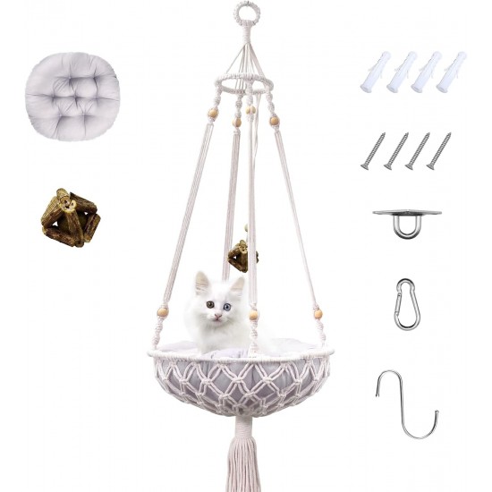 VAESCOL Macrame Cat Hammock, Handwoven Hanging Cat Bed, Boho Cat Swing with Hanging Kit for Indoor and Outdoor Home Decoration, Wall Hanging, Cat Hammock Bed for VAESCOL Macrame Cat Hammock, Handwoven Hanging Cat Bed, Boho Cat Swing with Hanging Kit for Indoor and Outdoor Home Decoration, Wall Hanging, Cat Hammock Bed for