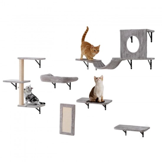 VEVOR Climbing Wall, Cat Wall Shelves and Perches with Jumping Boards, Hammock, Sofa, Cat Tree & Cat Handle, Cat Furniture and Shelves up to 40 lbs for Sleeping, Playing, Climbing, Set of 6 VEVOR Climbing Wall, Cat Wall Shelves and Perches with Jumping Boards, Hammock, Sofa, Cat Tree & Cat Handle, Cat Furniture and Shelves up to 40 lbs for Sleeping, Playing, Climbing, Set of 6