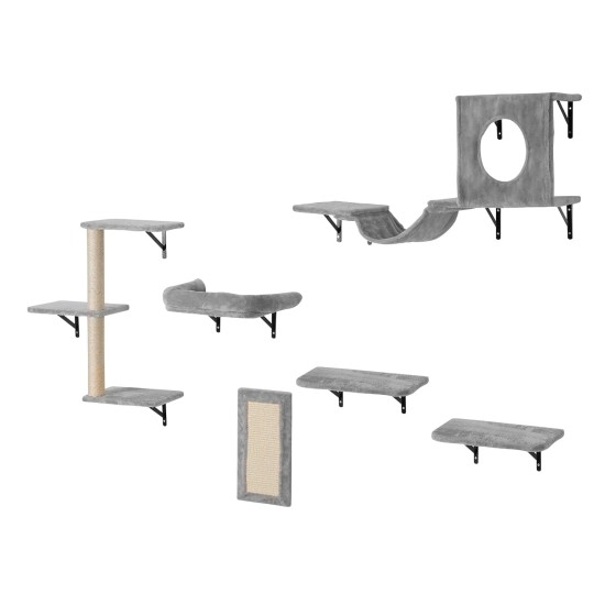 VEVOR Climbing Wall, Cat Wall Shelves and Perches with Jumping Boards, Hammock, Sofa, Cat Tree & Cat Handle, Cat Furniture and Shelves up to 40 lbs for Sleeping, Playing, Climbing, Set of 6 VEVOR Climbing Wall, Cat Wall Shelves and Perches with Jumping Boards, Hammock, Sofa, Cat Tree & Cat Handle, Cat Furniture and Shelves up to 40 lbs for Sleeping, Playing, Climbing, Set of 6