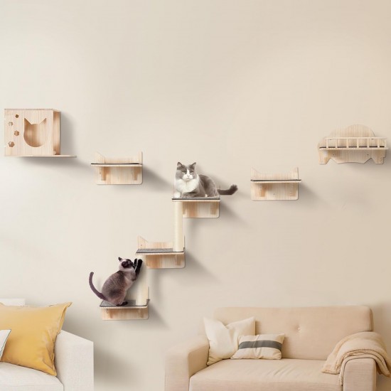 VEVOR Climbing Wall, Cat Wall Shelves and Perches with Jumping Boards, Nest, Barrier Board and Cat Tree, Floating Cat Furniture up to 40 lbs for Sleeping, Playing, Climbing, Set of 5 VEVOR Climbing Wall, Cat Wall Shelves and Perches with Jumping Boards, Nest, Barrier Board and Cat Tree, Floating Cat Furniture up to 40 lbs for Sleeping, Playing, Climbing, Set of 5