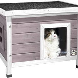 VOUNOT Katzenhaus aus Holz, Katzen Haus mit Asphaltdach, Katzenhütte für Draussen Outdoor 57 x 45 x 43 cm, Grau VOUNOT Katzenhaus aus Holz, Katzen Haus mit Asphaltdach, Katzenhütte für Draussen Outdoor 57 x 45 x 43 cm, Grau