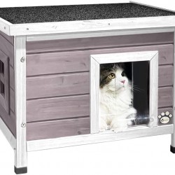 VOUNOT Katzenhaus aus Holz, Katzen Haus mit Asphaltdach, Katzenhütte für Draussen Outdoor 57 x 45 x 43 cm, Grau VOUNOT Katzenhaus aus Holz, Katzen Haus mit Asphaltdach, Katzenhütte für Draussen Outdoor 57 x 45 x 43 cm, Grau
