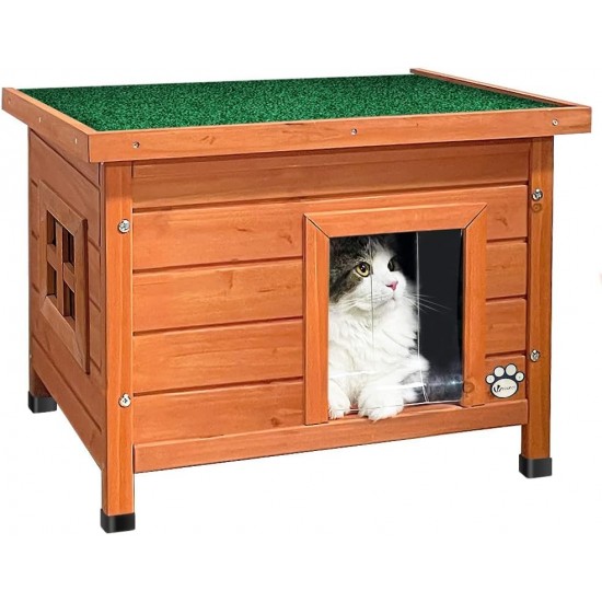 VOUNOT Katzenhaus aus Holz, Katzen Haus mit Asphaltdach, Katzenhütte für Draussen Outdoor 57 x 45 x 43 cm, Grau VOUNOT Katzenhaus aus Holz, Katzen Haus mit Asphaltdach, Katzenhütte für Draussen Outdoor 57 x 45 x 43 cm, Grau
