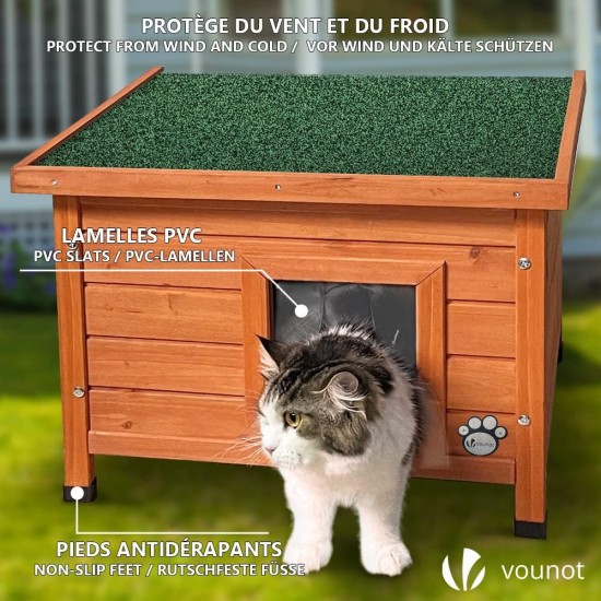 VOUNOT Katzenhaus aus Holz, Katzen Haus mit Asphaltdach, Katzenhütte für Draussen Outdoor 57 x 45 x 43 cm, Grau VOUNOT Katzenhaus aus Holz, Katzen Haus mit Asphaltdach, Katzenhütte für Draussen Outdoor 57 x 45 x 43 cm, Grau
