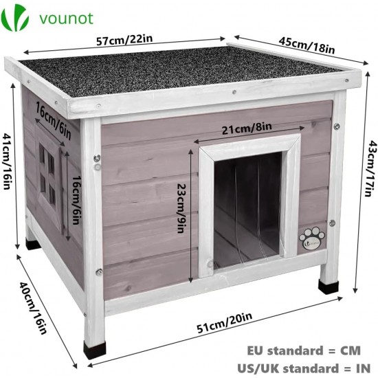 VOUNOT Katzenhaus aus Holz, Katzen Haus mit Asphaltdach, Katzenhütte für Draussen Outdoor 57 x 45 x 43 cm, Grau VOUNOT Katzenhaus aus Holz, Katzen Haus mit Asphaltdach, Katzenhütte für Draussen Outdoor 57 x 45 x 43 cm, Grau