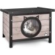 VOUNOT® Wooden Cat House, Weatherproof Cat House with Swing Door in Cat Ear Design & Height-Adjustable Feet, Cat House for Outdoors, Grey, 57 x 45 x 43 cm VOUNOT® Wooden Cat House, Weatherproof Cat House with Swing Door in Cat Ear Design & Height-Adjustable Feet, Cat House for Outdoors, Grey, 57 x 45 x 43 cm