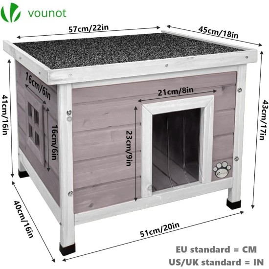 VOUNOT® Wooden Cat House, Weatherproof Cat House with Swing Door in Cat Ear Design & Height-Adjustable Feet, Cat House for Outdoors, Grey, 57 x 45 x 43 cm VOUNOT® Wooden Cat House, Weatherproof Cat House with Swing Door in Cat Ear Design & Height-Adjustable Feet, Cat House for Outdoors, Grey, 57 x 45 x 43 cm