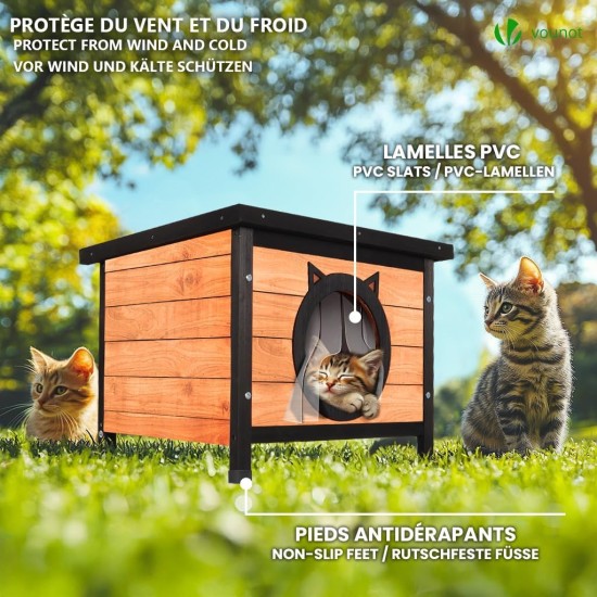 VOUNOT® Wooden Cat House, Weatherproof Cat House with Swing Door in Cat Ear Design & Height-Adjustable Feet, Cat House for Outdoors, Grey, 57 x 45 x 43 cm VOUNOT® Wooden Cat House, Weatherproof Cat House with Swing Door in Cat Ear Design & Height-Adjustable Feet, Cat House for Outdoors, Grey, 57 x 45 x 43 cm