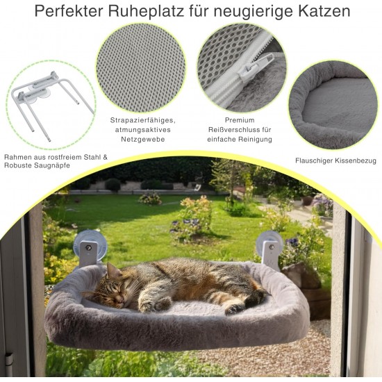 Viva Cat Cat Window Lounger - Sturdy Cat Hammock for Windows | Comfortable Cat Bed with Washable Cushion - Window Lounger for Cats up to 18 kg (40 lbs) | Space Saving Cat Furniture & Accessories Viva Cat Cat Window Lounger - Sturdy Cat Hammock for Windows | Comfortable Cat Bed with Washable Cushion - Window Lounger for Cats up to 18 kg (40 lbs) | Space Saving Cat Furniture & Accessories