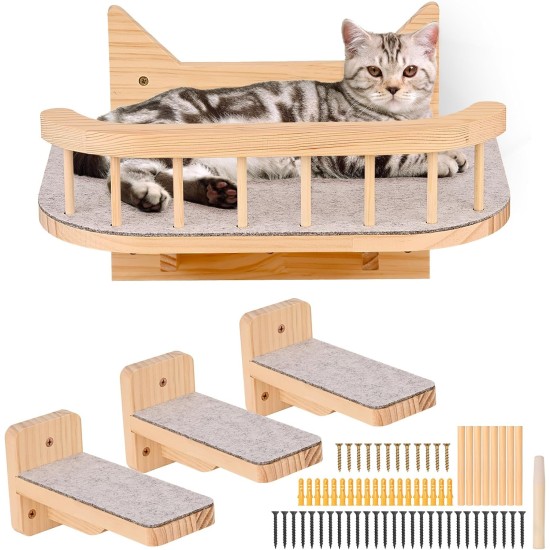 Wall Mounted Cat Hammock Cat Wall Shelves with 3 Steps, Cat Shelves and Perches for Wall, Cat Wall Furniture Covered with Plush, Cat Climbing Shelf for Climbing Sleeping Play Wall Mounted Cat Hammock Cat Wall Shelves with 3 Steps, Cat Shelves and Perches for Wall, Cat Wall Furniture Covered with Plush, Cat Climbing Shelf for Climbing Sleeping Play