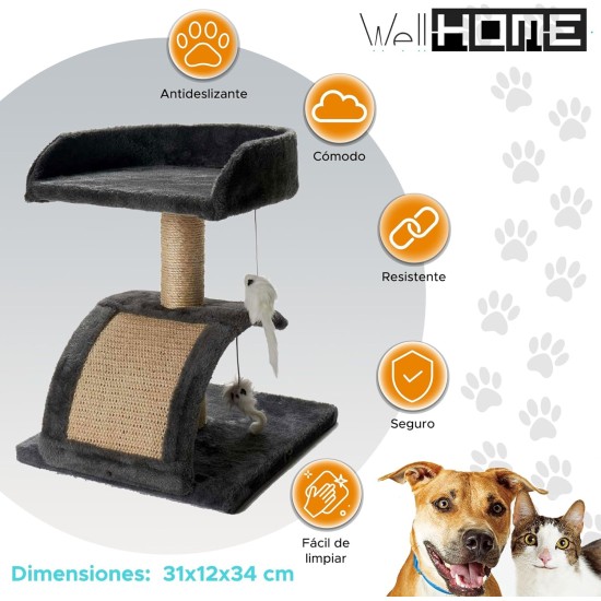 Well Home Cat Scratching Post with Sisal Scratching Post, Platform and Cave 31 x 12 x 34.5 cm Well Home Cat Scratching Post with Sisal Scratching Post, Platform and Cave 31 x 12 x 34.5 cm