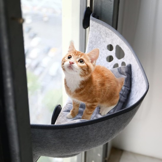 Window Lounger for Cats, Hammock Window with Mats and Suction Cup for 360° Sunbathing, Cat Window Sill Cushion for Cats up to 20 kg (Grey) Window Lounger for Cats, Hammock Window with Mats and Suction Cup for 360° Sunbathing, Cat Window Sill Cushion for Cats up to 20 kg (Grey)