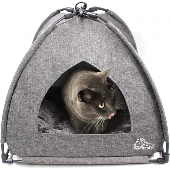 Winsterch Indoor Cat Bed, Pet Tent for Cats, Small Dogs, Kitten Bed with Removable Washable Cushion (47 x 47 x 49 x 49 cm, Grey) Winsterch Indoor Cat Bed, Pet Tent for Cats, Small Dogs, Kitten Bed with Removable Washable Cushion (47 x 47 x 49 x 49 cm, Grey)