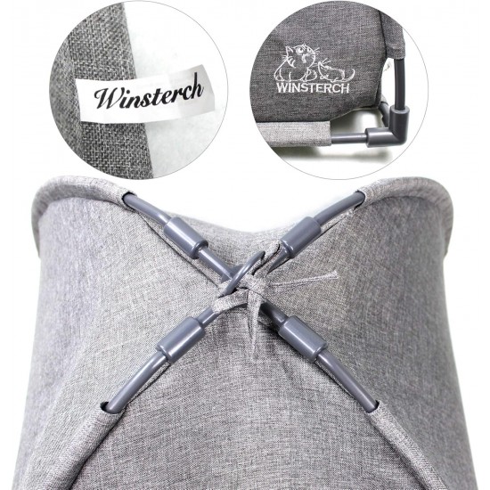 Winsterch Indoor Cat Bed, Pet Tent for Cats, Small Dogs, Kitten Bed with Removable Washable Cushion (47 x 47 x 49 x 49 cm, Grey) Winsterch Indoor Cat Bed, Pet Tent for Cats, Small Dogs, Kitten Bed with Removable Washable Cushion (47 x 47 x 49 x 49 cm, Grey)