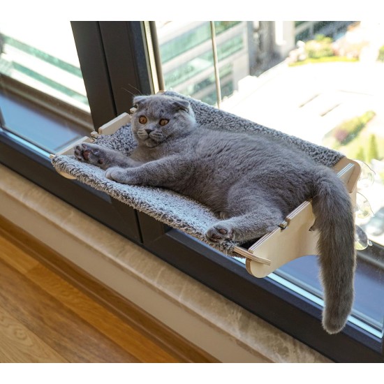 Wooden Hammock for Cats, 61 x 29 cm, Window Seats, Sleeping / Sunbathing Place, Window Lounger, Powerful Suction Cups Up to 15 kg, Safe and Robust Wooden Hammock for Cats, 61 x 29 cm, Window Seats, Sleeping / Sunbathing Place, Window Lounger, Powerful Suction Cups Up to 15 kg, Safe and Robust