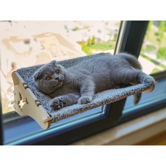 Wooden Hammock for Cats, 61 x 29 cm, Window Seats, Sleeping / Sunbathing Place, Window Lounger, Powerful Suction Cups Up to 15 kg, Safe and Robust