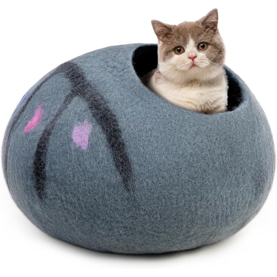 Woolygon Cats of The Wild Series Wool Cat Cave, 100% Merino Wool Handmade Eco-Friendly Felt Cat Den for Indoor Cats and Kittens Woolygon Cats of The Wild Series Wool Cat Cave, 100% Merino Wool Handmade Eco-Friendly Felt Cat Den for Indoor Cats and Kittens