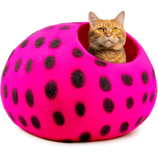 Woolygon Cats of The Wild Series Wool Cat Cave, 100% Merino Wool Handmade Eco-Friendly Felt Cat Den for Indoor Cats and Kittens Woolygon Cats of The Wild Series Wool Cat Cave, 100% Merino Wool Handmade Eco-Friendly Felt Cat Den for Indoor Cats and Kittens