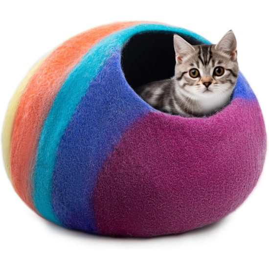 Woolygon Cats of The Wild Series Wool Cat Cave, 100% Merino Wool Handmade Eco-Friendly Felt Cat Den for Indoor Cats and Kittens Woolygon Cats of The Wild Series Wool Cat Cave, 100% Merino Wool Handmade Eco-Friendly Felt Cat Den for Indoor Cats and Kittens