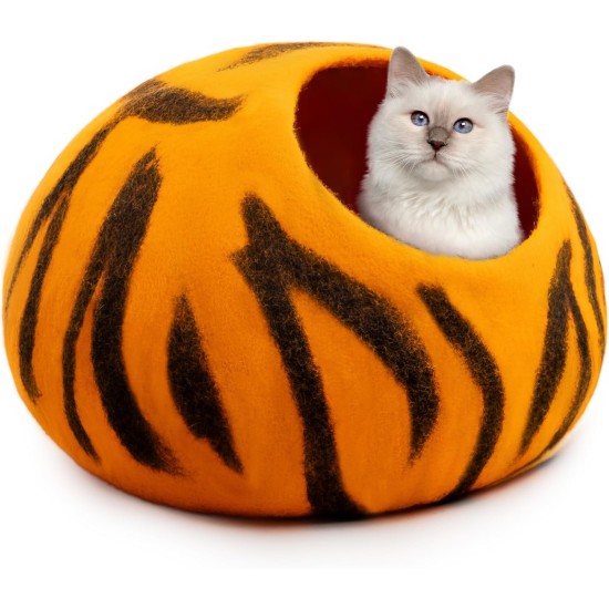 Woolygon Cats of The Wild Series Wool Cat Cave, 100% Merino Wool Handmade Eco-Friendly Felt Cat Den for Indoor Cats and Kittens Woolygon Cats of The Wild Series Wool Cat Cave, 100% Merino Wool Handmade Eco-Friendly Felt Cat Den for Indoor Cats and Kittens