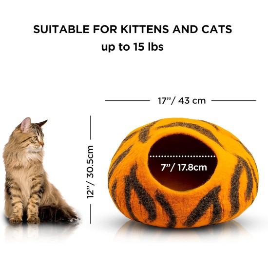 Woolygon Cats of The Wild Series Wool Cat Cave, 100% Merino Wool Handmade Eco-Friendly Felt Cat Den for Indoor Cats and Kittens Woolygon Cats of The Wild Series Wool Cat Cave, 100% Merino Wool Handmade Eco-Friendly Felt Cat Den for Indoor Cats and Kittens