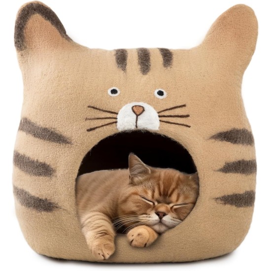 Woolygon Cats of The Wild Series Wool Cat Cave, 100% Merino Wool Handmade Eco-Friendly Felt Cat Den for Indoor Cats and Kittens Woolygon Cats of The Wild Series Wool Cat Cave, 100% Merino Wool Handmade Eco-Friendly Felt Cat Den for Indoor Cats and Kittens