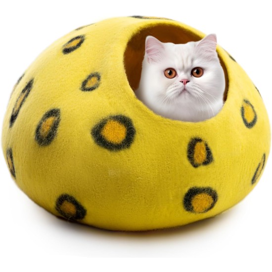 Woolygon Cats of The Wild Series Wool Cat Cave, 100% Merino Wool Handmade Eco-Friendly Felt Cat Den for Indoor Cats and Kittens Woolygon Cats of The Wild Series Wool Cat Cave, 100% Merino Wool Handmade Eco-Friendly Felt Cat Den for Indoor Cats and Kittens
