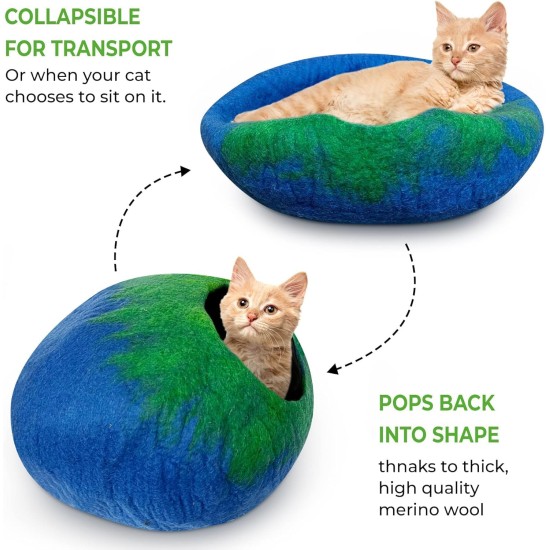 Woolygon Cats of The Wild Series Wool Cat Cave, 100% Merino Wool Handmade Eco-Friendly Felt Cat Den for Indoor Cats and Kittens Woolygon Cats of The Wild Series Wool Cat Cave, 100% Merino Wool Handmade Eco-Friendly Felt Cat Den for Indoor Cats and Kittens
