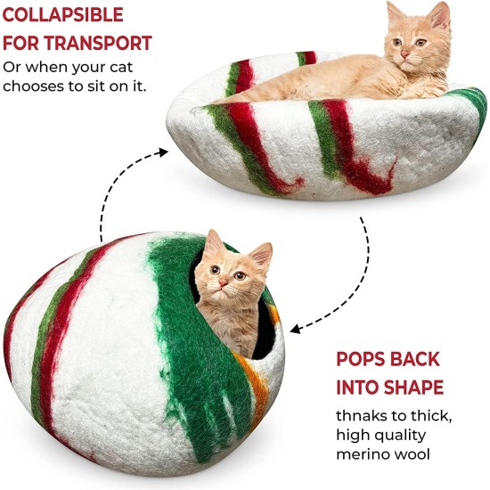 Woolygon Cats of The Wild Series Wool Cat Cave, 100% Merino Wool Handmade Eco-Friendly Felt Cat Den for Indoor Cats and Kittens Woolygon Cats of The Wild Series Wool Cat Cave, 100% Merino Wool Handmade Eco-Friendly Felt Cat Den for Indoor Cats and Kittens