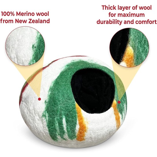 Woolygon Cats of The Wild Series Wool Cat Cave, 100% Merino Wool Handmade Eco-Friendly Felt Cat Den for Indoor Cats and Kittens Woolygon Cats of The Wild Series Wool Cat Cave, 100% Merino Wool Handmade Eco-Friendly Felt Cat Den for Indoor Cats and Kittens