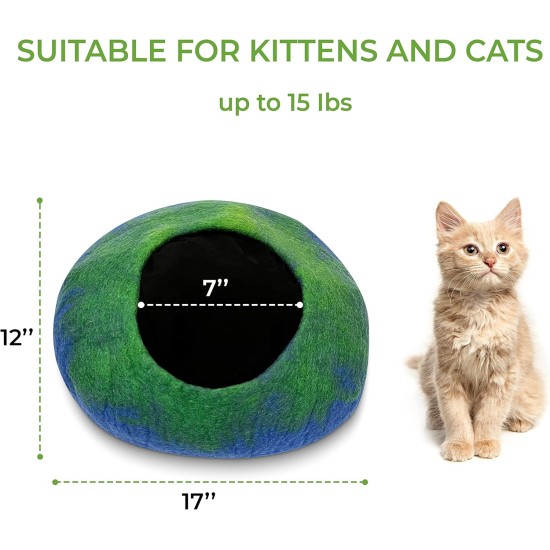 Woolygon Cats of The Wild Series Wool Cat Cave, 100% Merino Wool Handmade Eco-Friendly Felt Cat Den for Indoor Cats and Kittens Woolygon Cats of The Wild Series Wool Cat Cave, 100% Merino Wool Handmade Eco-Friendly Felt Cat Den for Indoor Cats and Kittens