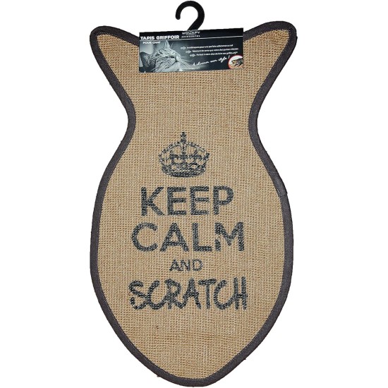 Wouapy Scratching Mat for Cats - Sisal Fish Rug - Scratching Rug - Design & Trend - Keep Calm and Scratch - Practical & Non-Slip - Grey Anthracite